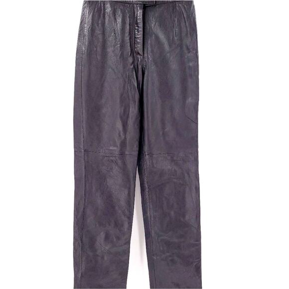 Vintage Black Leather Pants High Waist flat front Size 6 - Picture 1 of 10